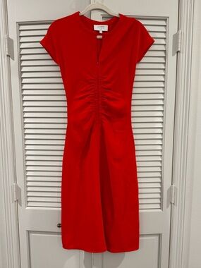 La Ligne Vibrant Red Ruched Midi Dress